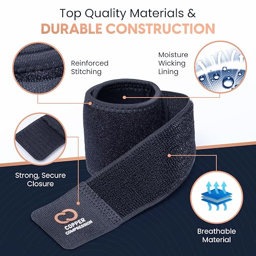 Copper Compression Wrist Wraps (2 Pack) – Adjustable Copper Infused Wrist Support for Weightlifting, Workouts, Injury Recovery, Carpal Tunnel, Tendonitis, and Pain Relief – Breathable and Comfortable Straps