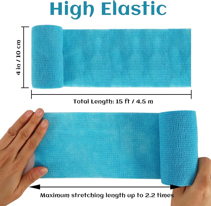 6 Rolls Elastic Self Adhesive Bandage Wrap 4 Inch, Breathable Non Woven Cohesive Bandage, Vet Wrap for Dogs, Ankle Sprains Swelling Tape, Sports Athletic Tape Blue