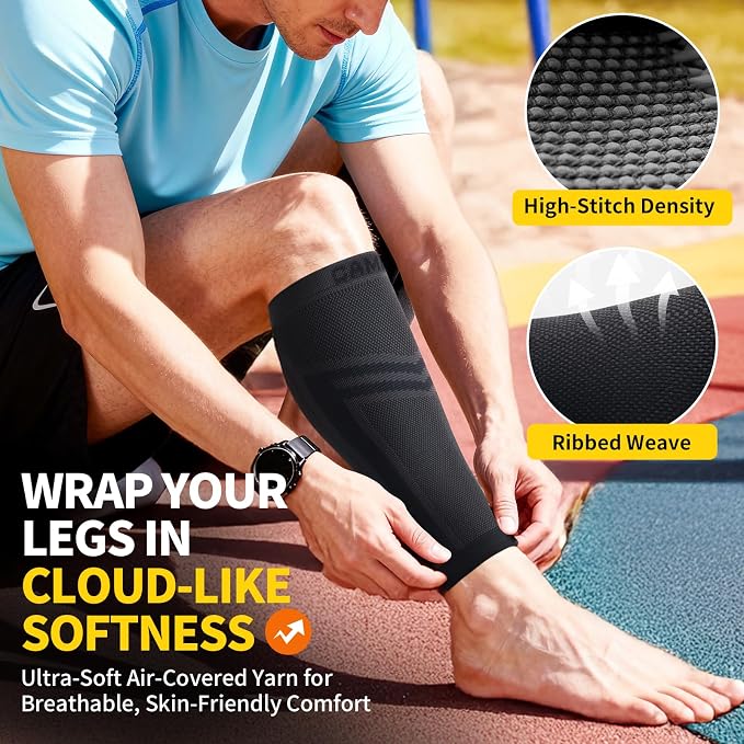 CAMBIVO Calf Compression Sleeve for Men Women Footless | Graduated Compression, Shin Splint Relief, Moisture Wicking, Running Standing Travel, 4D Knit Anti-Slip, Varicose Veins