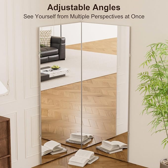 NanoMirror Space-Saving 360° Folding Full Length Mirror, 63" x 55" Ultra-Large Wall Mounted Shatterproof Foldable Design for Home Gym, Yoga, Dance, Fitness Studio, Black