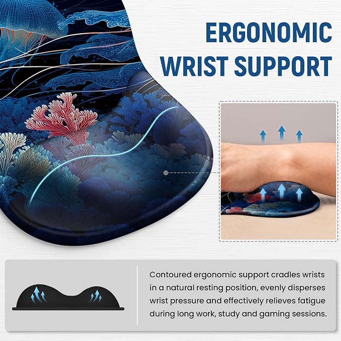 Ergonomic Mouse Pad with Wrist Rest, Gel Wrist Support, Coral Dream | 10.2 x 7.6 in Mouse Pad with Smooth Fabric Surface and Non-Slip Rubber Base for Office, Home, Study, and Gaming