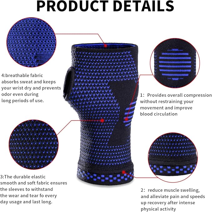 Wrist Compression Sleeves (Pair) for Carpal Tunnel and Pain Relief Treatment,Wrist Support for Women and Men.Breathable and Sweat-Absorbing carpal tunnel wrist brace