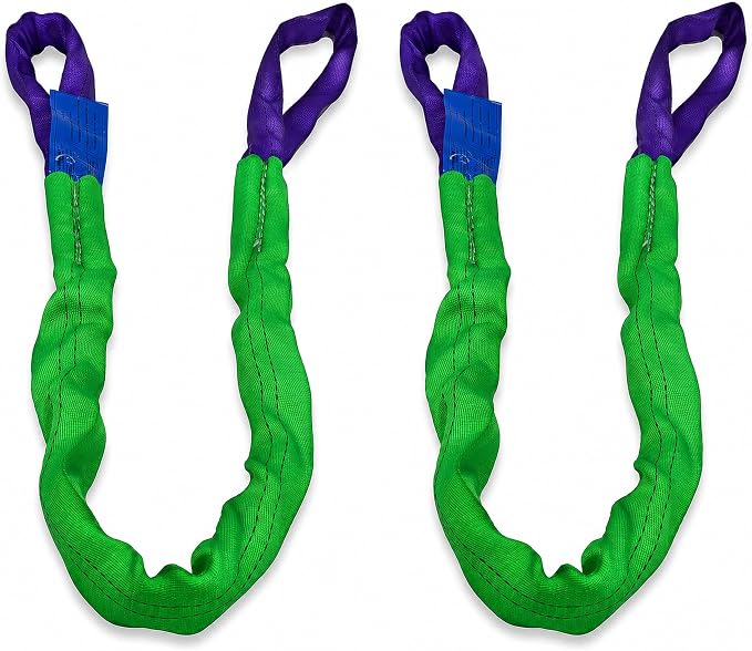 2" x 8' Lifting Sling Straps Polyester Web Slings 4400 Lbs Vertical, 3520 Lbs Choker, 8800 Lbs Basket 2-Pack (Green/Purple)