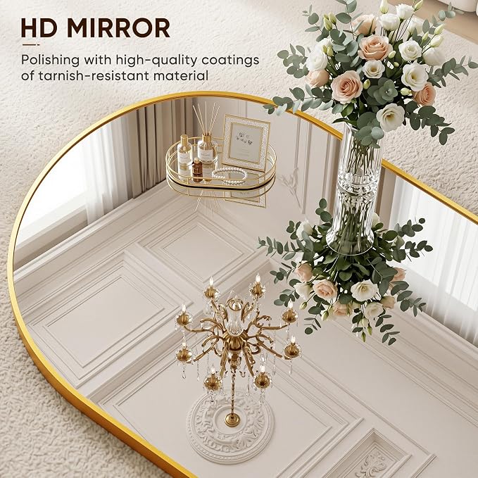 Full Length Mirror, 76"x34" Arched Floor Mirror Freestanding, Floor Standing Full Body Mirror with Stand for Bedroom, Hanging Mounted for Living Room Cloakroom, Gold