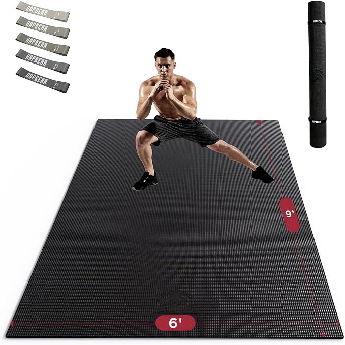 HAPBEAR Large Exercise Mat-6'x4'/7'x5'/6'x8'/6'x9'/6'x10'/6'x12'x 1/3"(8mm) | Non-Slip, Ultra Durable, Thick Workout Mat for Home Gym Flooring, Cardio, Yoga & Fitness; High-Density, Shoes-Friendly