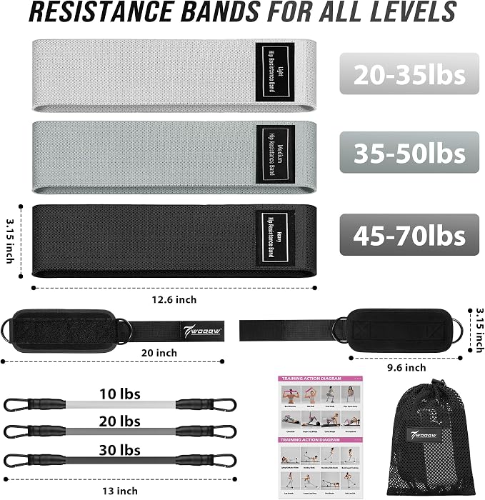 WOQQW Resistance Bands Set - Ankle Resistance Bands with Cuffs for Legs & Glute Workout, Fabric Booty Bands for Women, Home Gym Exercise Equipment for Hip, Pilates, Fitness, Yoga, Physical Therapy