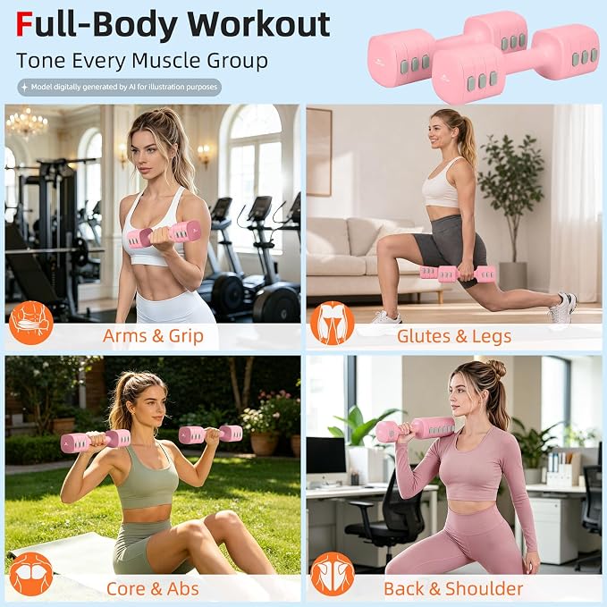 Abahub 2 in 1 Kettlebell & Dumbbell Set, Adjustable Dumbbell for Home Gym | Dumbbell with Kettlebell Converter Set of 2, Full Body Workout Kettlebell for Women