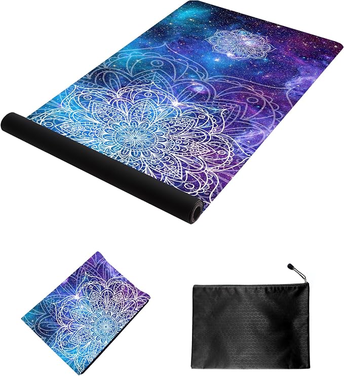 nuveti Printed Travel Yoga Mat 1/16 Inch Thick Non Slip Fitness Workout Mat | with Carrying Bag, Foldable Lightweight Suede & Natural Rubber Yoga Mat for Yoga Pilates and Fitness 72" L x 24" W x 1.5mm