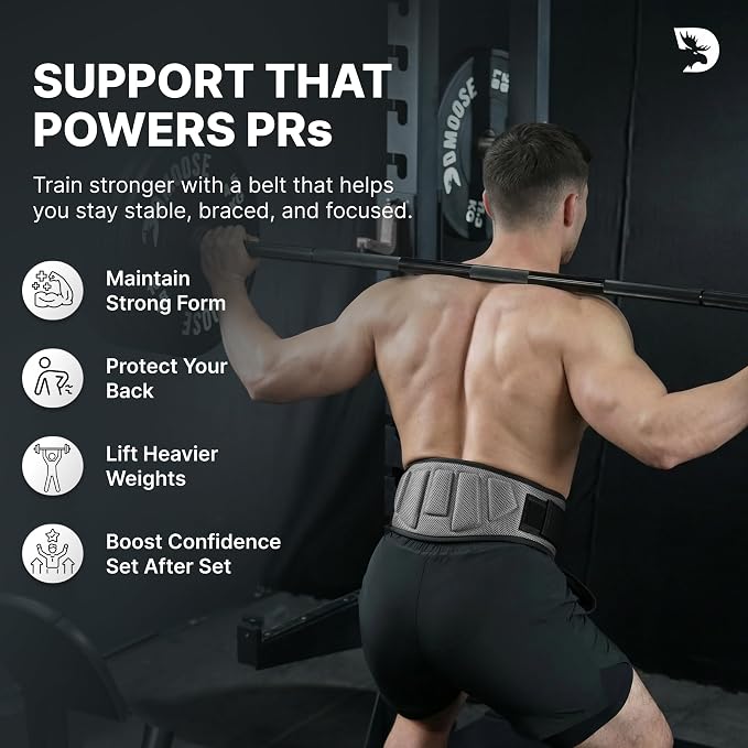 DMoose Fitness Weight Lifting Belt for Squats, Deadlift & Intense Workout - 6" Adjustable Fit Auto Lock Weightlifting Belt for Men & Women - Neoprene Gym Belts for Stability & Lumbar Back Support