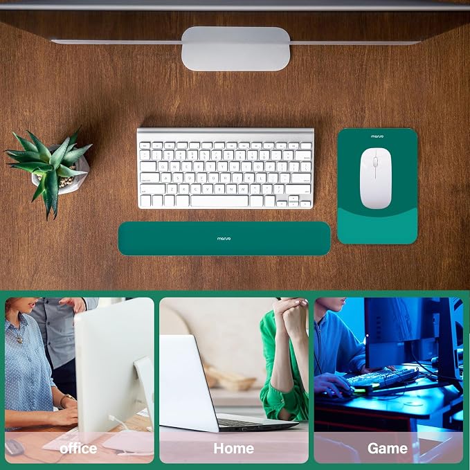 MOSISO Wrist Rest Support Mouse Pad & Keyboard Set, Teal Green | Rectangular Ergonomic Mousepad, Non-Slip Base, Home/Office Pain Relief & Easy Typing, Neoprene Cloth & Raised Silicone Lining