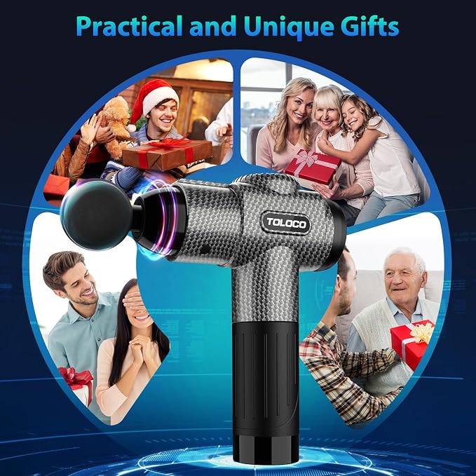 TOLOCO Massage Gun, Deep Tissue Back Massage for Athletes for Pain Relief, Percussion Massager with 10 Massages Heads & Silent Brushless Motor, Fathers Day Dad Gifts, Carbon