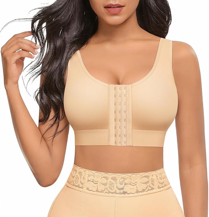 FeelinGirl Arm Compression Sleeve Women Post Surgery Front Closure Bra | Arm Lipo Compression Garment, Seamless Arm Shaper for Flabby Arms, Lymphedema Compression, Breast/Back Support