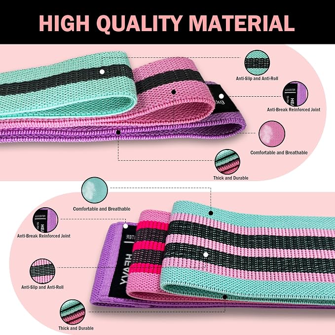 KANGFITER Long and Short 6 Fabric Resistance Bands Set with Door Anchor | Non-Slip Stretch Booty Bands for Working Out Women & Men, Loop Exercise Elastic Bands for Home Physical Therapy Yoga Pilates