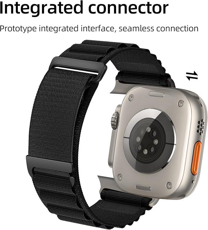 Alpine Nylon Sport Bands Compatible with Apple Watch Ultra Band 49mm 46mm 45mm 44mm 42mm Men Women, Stretch Loop Strap with D-Hook for iWatch Series 10 Ultra SE 9 8 7 6 5 4 3 2 1 (B-Black, 49mm/46mm/45mm/44mm/42mm(Series 3))