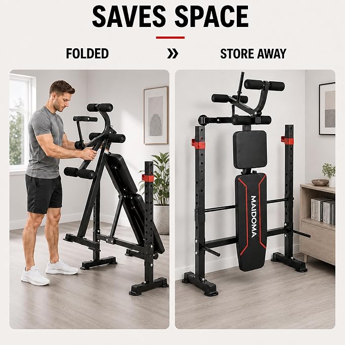 MAIDOMA Foldable 1500LBS Capacity 8 IN 1 Weight Bench Set with Leg Extension/Squat Rack/Preacher Curl, Adjustable Bench Press for Home Gym Full Body Workout (US Stock)