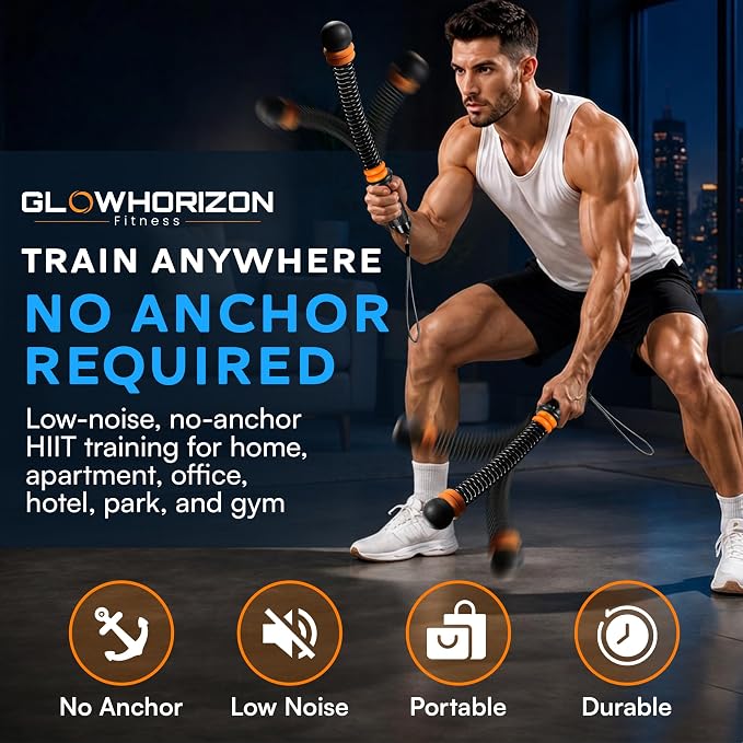Ropeless Battle Ropes, Cordless Battle Ropes with 8 Removable Weight Rings, Portable Battle Rope Sticks for Home Gym HIIT Workouts