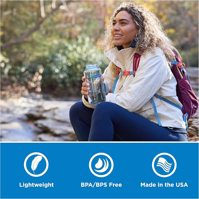 Nalgene 32 oz Wide Mouth Water Bottle, Thrill & Motion, Oil Green w/Freesia