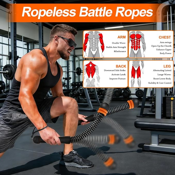 Ropeless Battle Ropes,Weighted Cordless Battle Ropes for Home Gym, Portable Full Body HIIT Cardio & Arm Strength Training, Low-Impact Fitness Exercise Heavy Gear for Men & Women