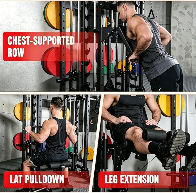 JEEKEE Rack Mounted Leg Extension & Curl Attachment, Compatible with 1" Hole 2x2/2x3/3x3 Power Racks, Multi-Function Gym Accessory for LAT Pulldown, Chest Row, Leg Training