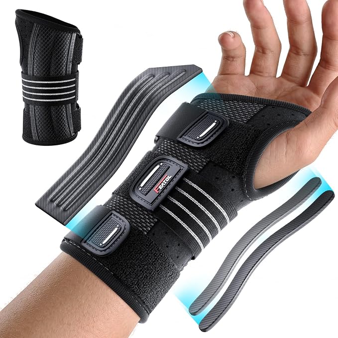 FEATOL Lightweight Carpal Tunnel Wrist Brace for Daily Work, 7 inches Comfortable & Adjustable Night Support for Women Men, Hand Brace With Splint Pain Relief for Tendonitis, Sprains, Arthritis, Right Hand, Medium