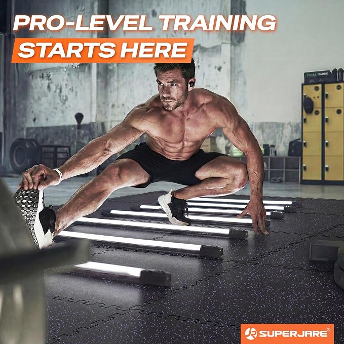 SUPERJARE 0.56'' Thick 36 Pcs 144 Sq Ft Rubber Top Exercise Equipment Mats, High Density EVA Foam Mats with Rubber Top, Interlocking Gym Flooring for Home Gym, Protective Workout Mat, Black/Purple