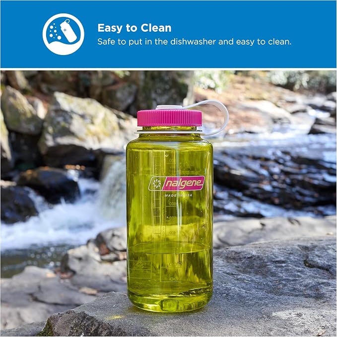 Nalgene 32 oz Wide Mouth Water Bottle, Thrill & Motion, Endive w/Fuschia Purple