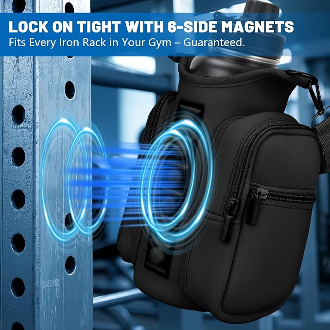 Magnetic Gym Bag Water Bottle Holder with Phone Pockets Shoulder Strap for Men Women