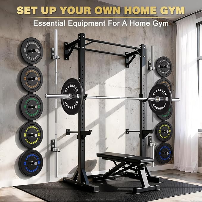 Rendpas 2-Inch Olympic Bumper Plates, 100% Virgin Rubber Low Bounce Barbell Weight for Home Gym Strength Training, 10lb-45lb Black with Color-Coded