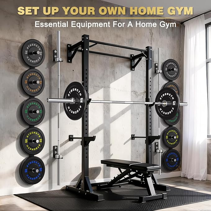 Rendpas 2-Inch Olympic Bumper Plates, 100% Virgin Rubber Low Bounce Barbell Weight for Home Gym Strength Training, 10lb-45lb Black with Color-Coded