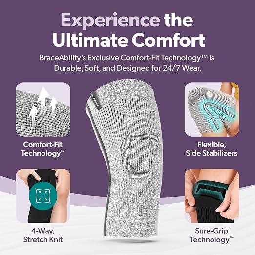 BraceAbility Plus Size Knee Brace for Women and Men – Compression Sleeve for Knee Pain Relief, Arthritis, Swelling, Osteoarthritis, Meniscus Tear, Joint Support Knee Stabilizer (XL/2XL Gray)