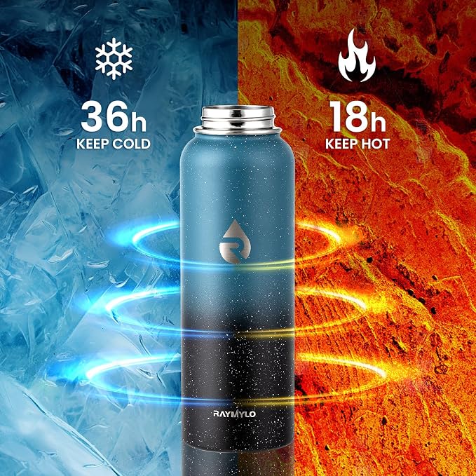 RAYMYLO Insulated Water Bottle 40 oz, Triple Wall Vacuum Stainless Steel | (Cold for 36Hrs, Hot for 18Hrs), Leak Proof & Non-BPA, Modern Water Flask Jug with Paracord Handle & Straw Spout Lids