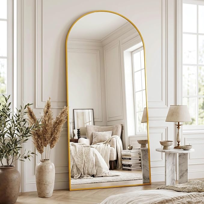 Full Length Mirror, 71"x32"Arched Floor Mirror Freestanding, Floor Standing Full Body Mirror with Stand for Bedroom, Hanging Mounted for Living Room Cloakroom