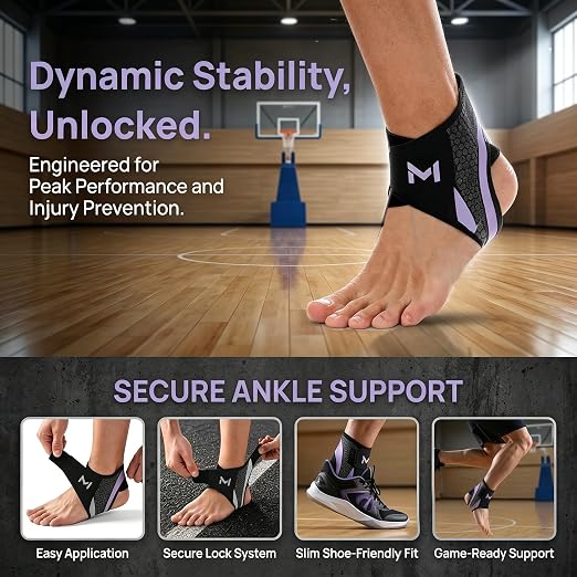 Ankle Brace 2 Pack, Adjustable Lace-Up Ankle Support with Stabilizing Straps, Breathable Compression Ankle Sleeve for Sports Basketball Running Daily Use Men Women(Purple)