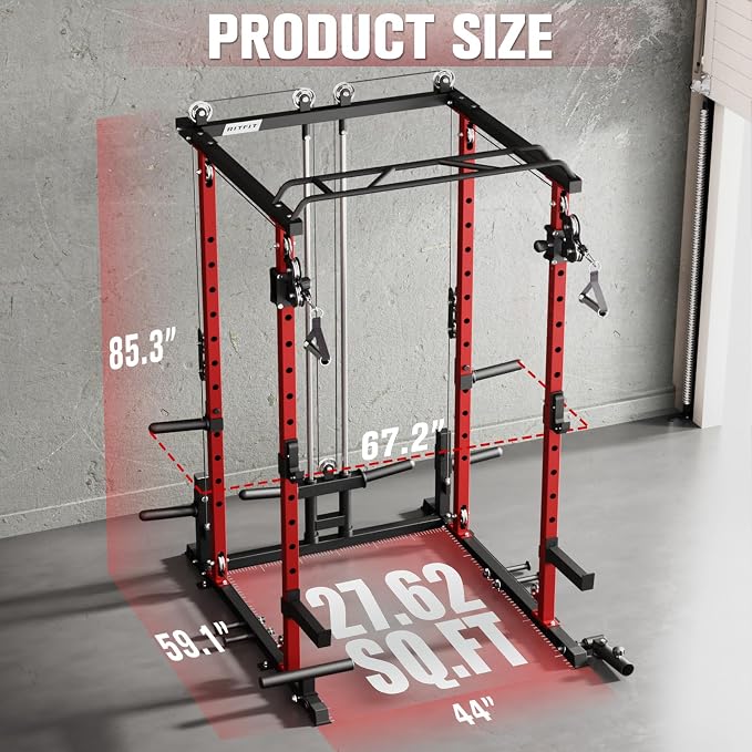 RitFit Power Cage Home Gym Package with Cable Crossover System | 1200LBS Power Rack, Weight Bench, Olympic Barbell & 230LBS Bumper Plates — All-in-One Home Gym