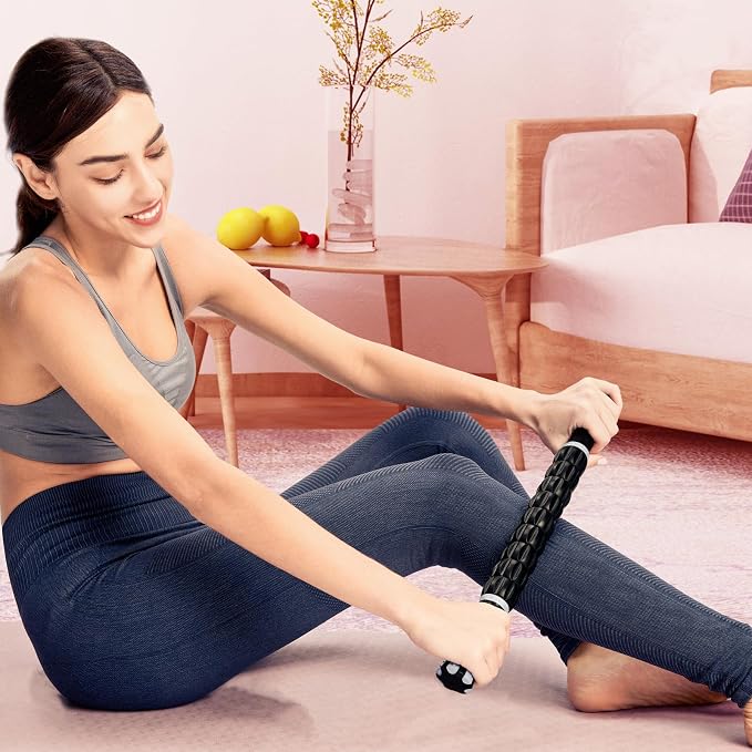 YANSYI Professional 9-Roller Deep Tissue Massage Stick - Portable Muscle Recovery Roller for Athletes, Relieves Post-Workout Soreness & Leg/Back Pain - Portable Physio Tool (White)