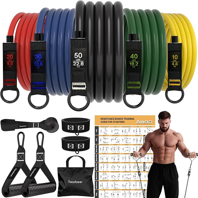Readaeer Resistance Bands, Exercise Bands for Working Out with Handles | Resistance Bands with Handles, Door Anchor for Home Gym Full Body Strength Training, Muscle Tone, Yoga