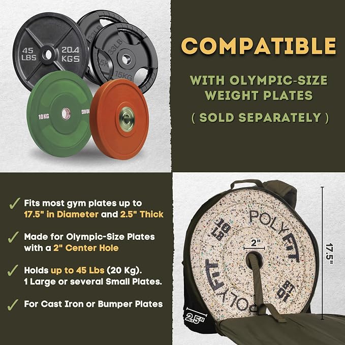 Polyfit PL8 Backpack for Olympic Weight Plates - Weighted Backpack | For rucking and strength training, fits Olympic plates up to 17.5 in, 45 lb max load, dual-lock system, plates not included