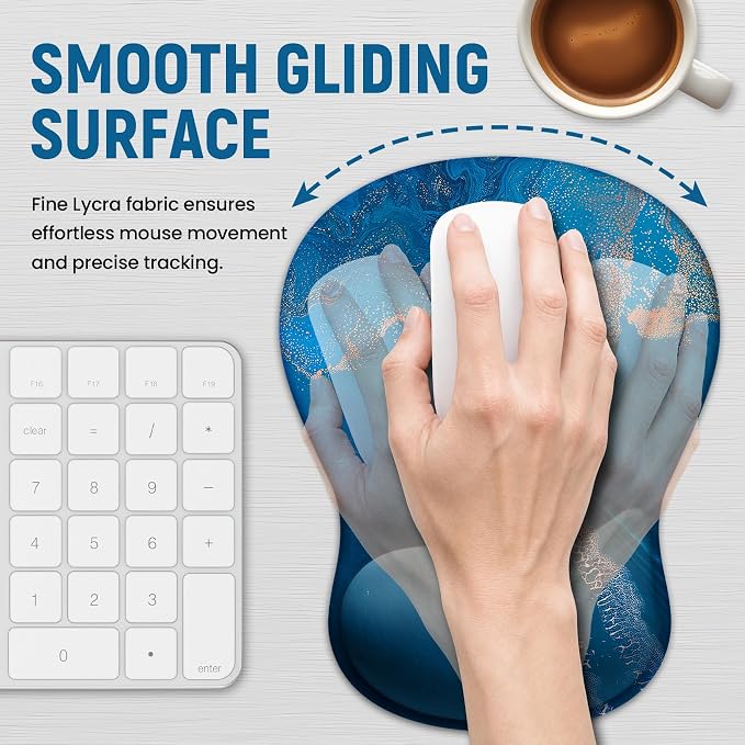 Ergonomic Mouse Pad with Wrist Rest, Gel Wrist Support, Coastal | 10.2 x 7.6 in Mouse Pad with Smooth Fabric Surface and Non-Slip Rubber Base for Office, Home, Study, and Gaming