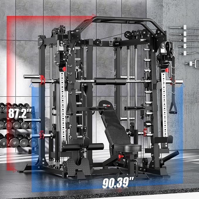 Multi-Purpose Squat Rack,Smith Machine Weight Rack Set with Cable Crossover System, Home Gym Power Racks, Power Racks and Packages