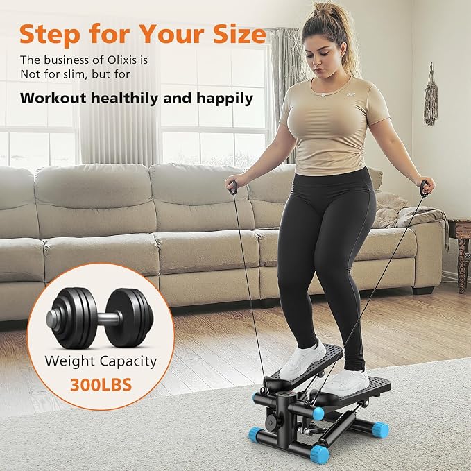 OLIXIS Steppers for Exercise At Home Workout Equipment, Mini Stepper Exercise Machine for Senior Citizens, Twist Stepper with Resistance Bands, Cardio Weight Loss Equipment Home Fitness