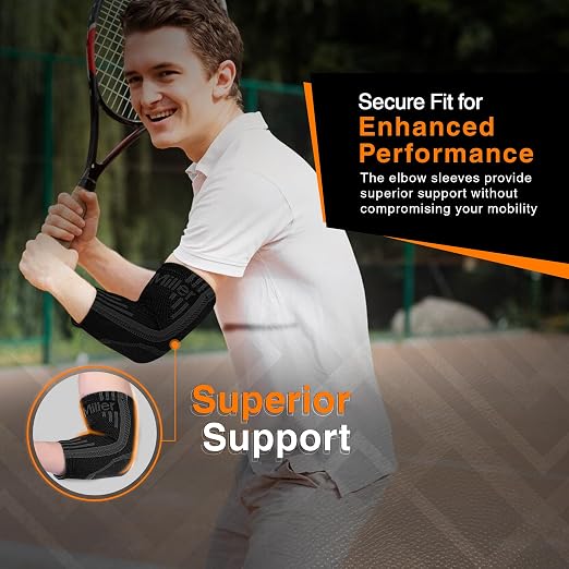 Doc Miller Elbow Compression Sleeves for Tendonitis, Women & Men, 1 Pair | Compression support, Arm Brace, Tennis Injuries, Bursitis Relief, Tendon Care, Active Use, Sports & Recovery