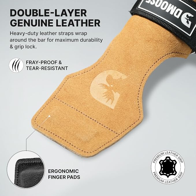 DMoose Fitness Weight Lifting Hooks (Pair) for Deadlifts, Pull Ups, Rows & Shrugs - Anti-Rip Nylon Strap Hand Grips with Thick Wrist Padding - Heavy Duty Wrist Straps for Weightlifting & Gym Workouts