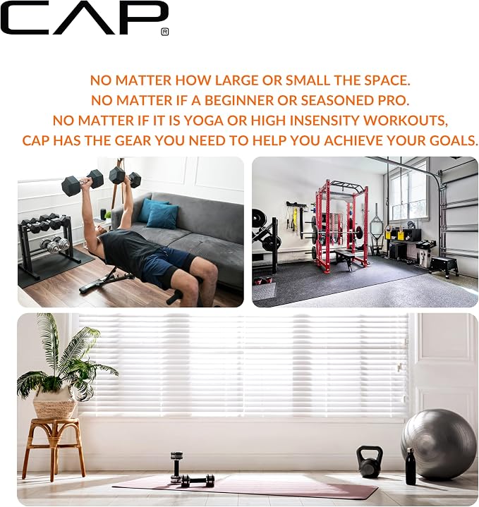 CAP Rubber Coated Hex Dumbbell Set with Storage Rack | 100–210 lb Options, Space-Saving Vertical Compact Storage for Home Gym Strength Training