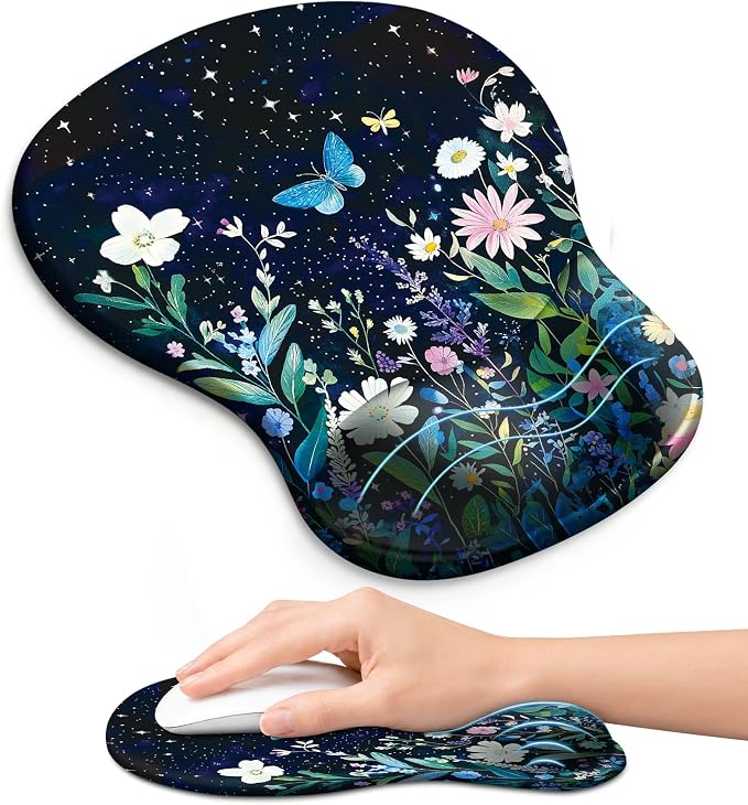 Ergonomic Mouse Pad with Wrist Rest, Gel Wrist Support, Celestial | 10.2 x 7.6 in Mouse Pad with Smooth Fabric Surface and Non-Slip Rubber Base for Office, Home, Study, and Gaming