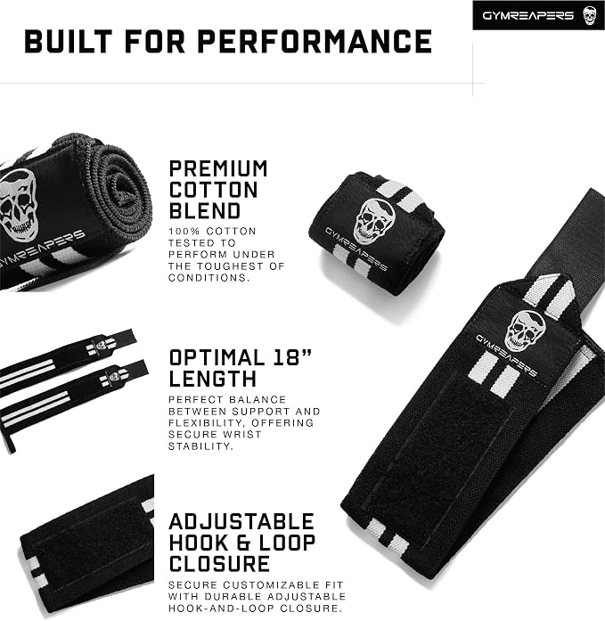 Gymreapers Weightlifting Wrist Wraps (IPF Approved) Professional Quality Wrist Support with Heavy Duty Thumb Loop - Best Wrap for Powerlifting Competition, Strength Training, Bodybuilding