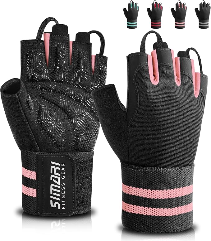 SIMARI Workout Gym Gloves for Men Women, Weight Lifting Gloves with Wrist Wrap Support, SBR Pad Grip for Full Palm Protection, for Exercise, Fitness, Dumbbells, Barbell, Climbing, Fingerless