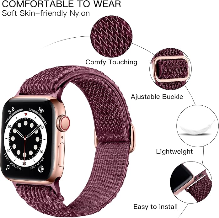 Lerobo Stretchy Nylon Solo Loop Band, Compatible with Apple Watch Series 11 10 9 8 7 6 5 4 3 SE3/2/1 Ultra3/2/1, Adjustable Strap for iwatch Band 44mm 45mm 46mm 49mm 42mm 40mm 41mm 38mm for Women Men