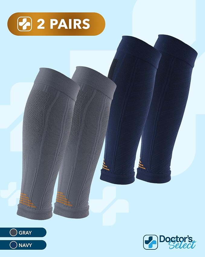 Doctor's Select 2 Pairs Copper Calf Compression Sleeve - Leg Compression Sleeves for Women & Men, Shin Splint Relief
