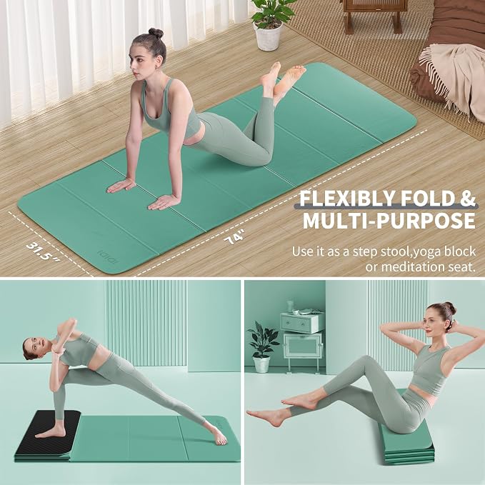 Foldable Yoga Mat Extra Large 74"×31.5" | Double-Sided Non-Slip,Extra Wide Foldable Design,8mm Extra Thick,Exercise Mat for Home, Studio and Travel Use