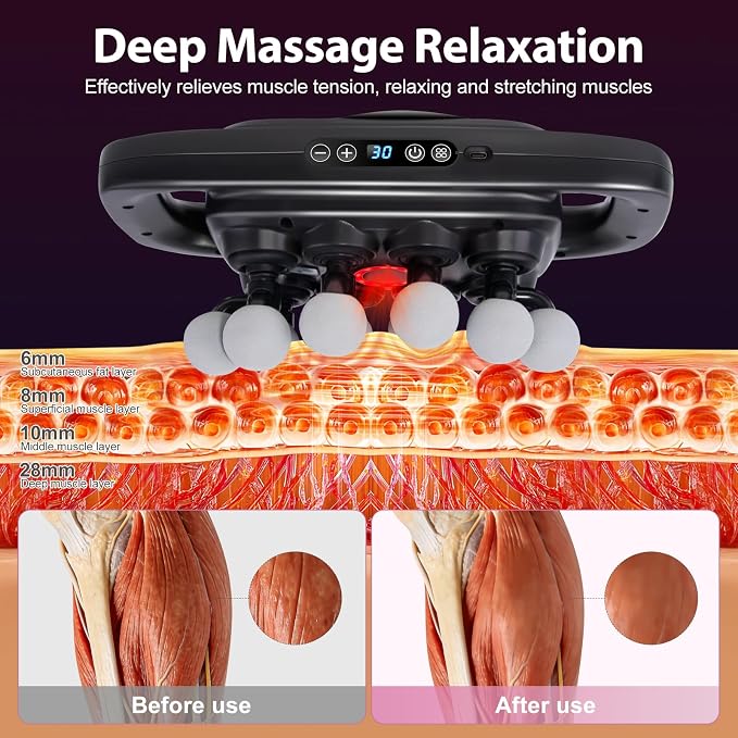 20-Head Deep Tissue Percussion Massage Gun, Portable Handheld Massager | 3 Modes & 30 Speeds, Full Body Muscle Relaxation Tool with Type-C Fast Charging, Quiet Design for Home Gym Office